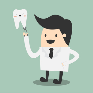 cartoon dentist holding up a smiling tooth